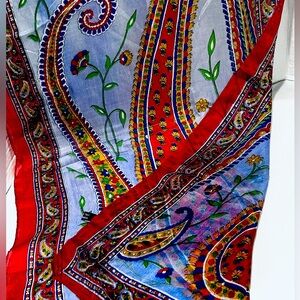 Beautiful Vintage Deep Blue Jewel Tone Flowy India Silk Scarf Dupatta/Wrap